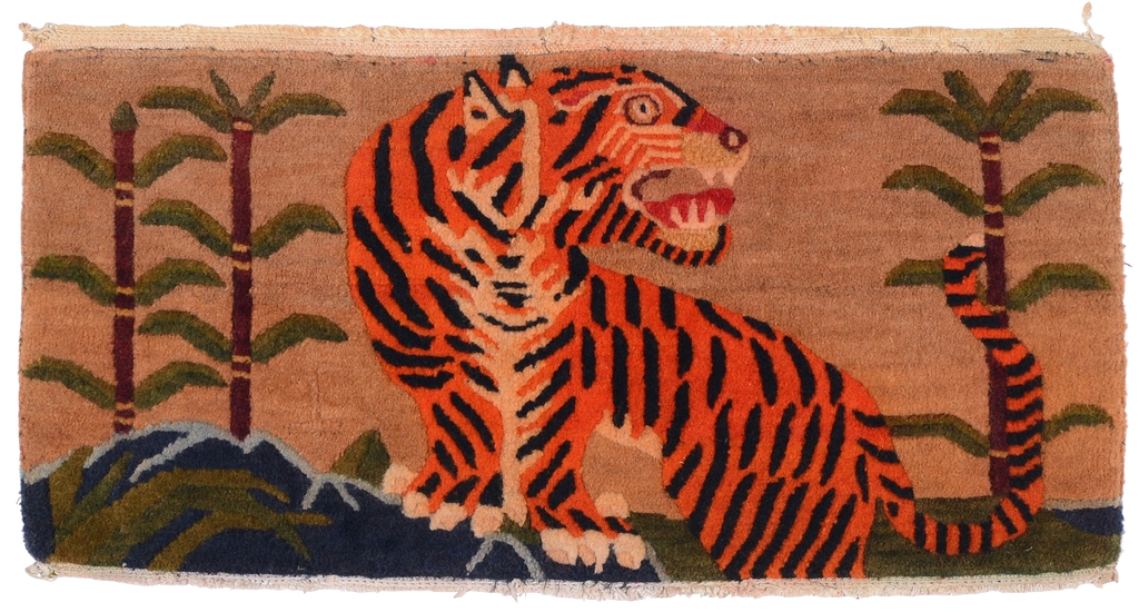 Antique Tibetan Tiger Cushion Rug