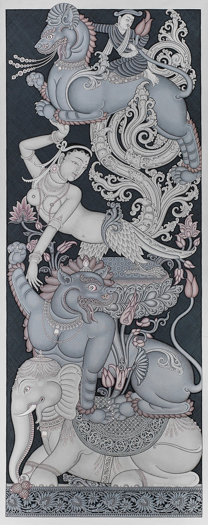 Torana Four Animals Buddhist Thangka Painting by Mukti Singh Thapa at Mahakala Fine Arts