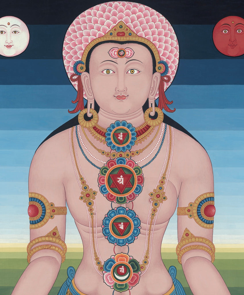 Seven Chakras Thangka Paubha painting by Mukti Singh Thapa at Mahakala Fine Arts