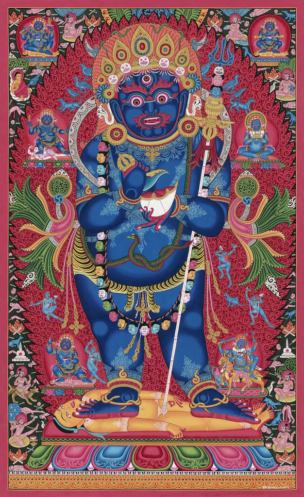 Standing Mahakala Paubha Thangka painting and Collector's Edition print by Mukti Singh Thapa at Mahakala Fine Arts 