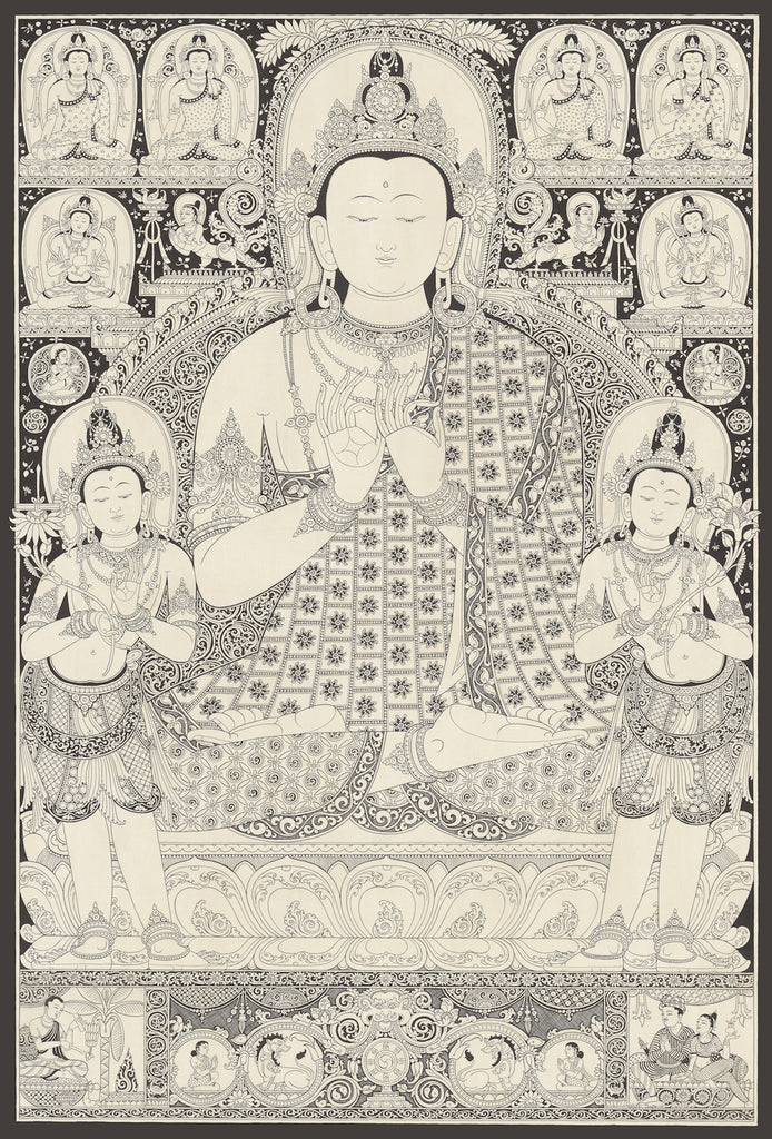 Vairocana Buddha Thangka Paubha painting by Mukti Singh Thapa at Mahakala Fine Arts