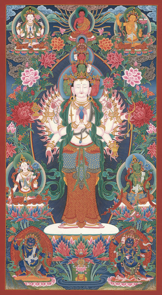 1000-Armed Avalokitesvara Thangka Paubha Painting by Mukti Singh Thapa at Mahakala Fine Arts
