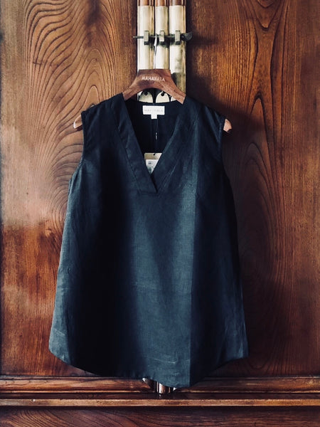 Women's 100% Natural Linen Sleeveless Top Black Shirt