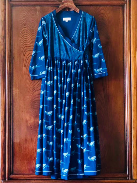 Women's 100% Organic Cotton Ladakhi Dress Handmade Indigo 
