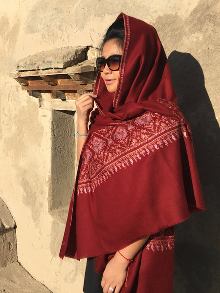 Embroidered Pashmina Shawl Red