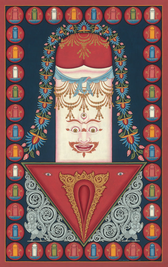 Linga and Yoni Buddhist thangka paubha painting by Mukti Singh Thapa at Mahakala Fine Arts