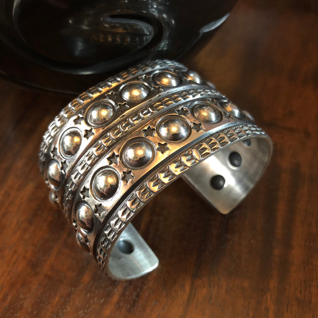 Hand stamped Sterling Silver Rivet Bracelet by Sunshine Reeves at Mahakala Fine Arts