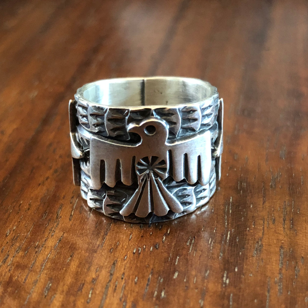 Hand Stamped Thunderbird Ring by Sunshine Reeves at Mahakala Fine Arts