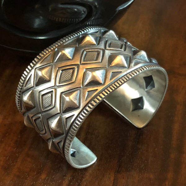 Hand Stamped Sterling Silver Cuff Bracelet by Sunshine Reeves at Mahakala Fine Arts 